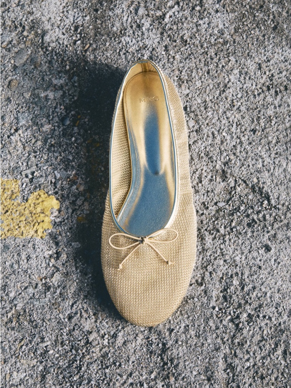 Mango MNG Gold Mesh Ballet Flats with Bow Metallic New US 9 Euro 40 New